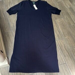 Ralph Lauren NWT Navy Blue V-Neck Maxi Dress. Short Sleeve. Size 3X.
